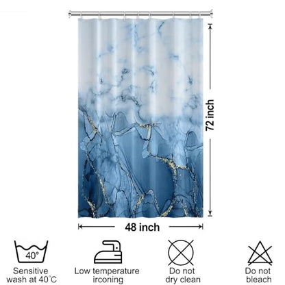 Light Blue Marble Stall Waterproof Shower Curtain 48x72 inches | RV Small Shower Curtain Set for Bathroom, Abstract Modern, Machine Washable, Easy to Install with Hooks, Ombre Light Blue - color: Light Blue, size: 48"W x 72"L (Pack of 1)