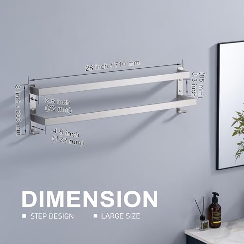Double Towel Bar Towel Racks for Bathroom, Bath Towel Holders Wall Mount, Stainless Steel Towels Shelves Towel Rail, 2-Tiers (Brushed Nickel, 28 Inches) - color: Brushed Nickel, size: 28 Inches