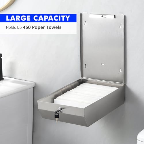 Gorlary Paper Towel Dispenser Wall Mount Commercial, Silver, Lockable | Brushed Stainless Steel, Fits C-Fold Multifold Trifold Paper Towels, Fingerprint Resistant, Touchless Hand Towels holder - color: Large-silver