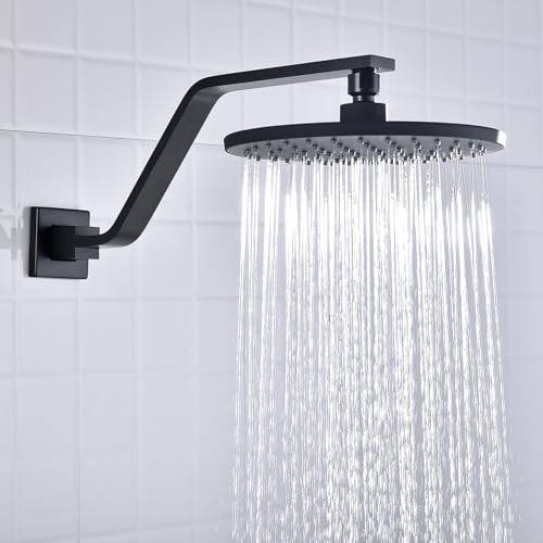 16 Inch S Shape Matte Black Shower Head Arm, Square Wall Mounted Shower Arm and Flange Included - color: Matte Black