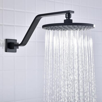 16 Inch S Shape Matte Black Shower Head Arm, Square Wall Mounted Shower Arm and Flange Included - color: Matte Black