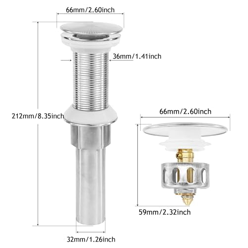 Bathroom Sink Drain,2 Pack Drain Stopper Without Overflow,Pop Up Drain Assembly with Detachable Strainer Basket,Built-in Anti-Clogging, Stainless Steel Nut Brushed Nickel - color: 2 Pack-brushed Nickel-big Cap, style: Without Overflow