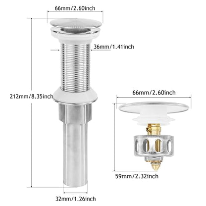 Bathroom Sink Drain,2 Pack Drain Stopper Without Overflow,Pop Up Drain Assembly with Detachable Strainer Basket,Built-in Anti-Clogging, Stainless Steel Nut Brushed Nickel - color: 2 Pack-brushed Nickel-big Cap, style: Without Overflow
