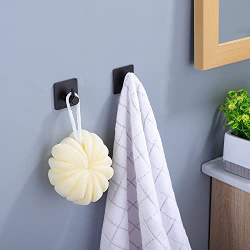 Taozun Towel Bar - 16 Inch Towel Holder with 2 Packs Adhesive Hooks Black | Hand Towel Rack Towel Hook Stick on Wall, Stainless Steel Bathroom Hardware Accessory Kit