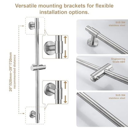 Adjustable 30-Inch Shower Slide Bar with 5-Function Handheld Shower Head, Stainless Steel Wall Mount Shower Slide Bar Set with Extra Hose (Brushed Nickel) - color: Brushed Nickel