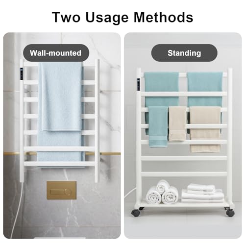 GROWNEER Upgraded Heated Towel Rack, 7 Bars Towel Warmer Rack, Wall Mounted & Freestanding Towel Warmer for Bathroom, Timer & Temperature Multi-Level Adjustments, Overheating Protection (White)