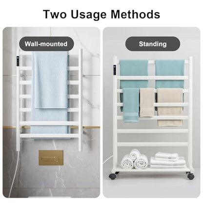 GROWNEER Upgraded Heated Towel Rack, 7 Bars Towel Warmer Rack, Wall Mounted & Freestanding Towel Warmer for Bathroom, Timer & Temperature Multi-Level Adjustments, Overheating Protection (White)