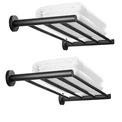 20 Inch Bathroom Towel Rack, Hotel Style Towel Racks for Bathroom Wall Mounted, Modern Towel Bar Rack, 2-Tier Towel Shelves, Black - color: Black, size: 20 Inches