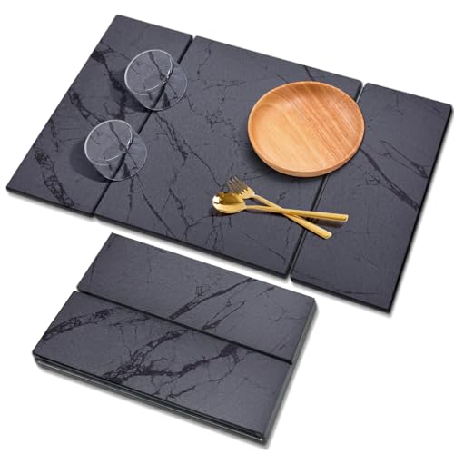 Large Stone Drying Mat for Kitchen Counter, 24"x16" Collapsible Quick Dry Dish Drying Mat, Water-Absorbent Marble Diatomaceous Earth Mats for Bottles Cups Dishes, Match Any Countertop - color: Gray