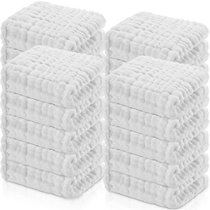 20 Pcs Baby Muslin Washcloth 12 x 12 Inch 100% Cotton Soft and Absorbent Muslin Washcloth Burp Cloth Wipe Newborn Face Towel for Baby Boy Girl Sensitive Skin(White) - color: White