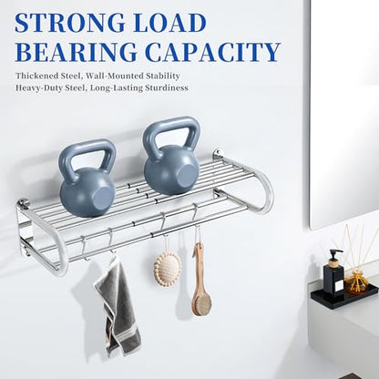 Alise Adjustable 16-28 Inches Double Towel Rack for Bathroom,Chrome | Wall Mount Double Towel Racks,SUS304 Stainless Steel Towel Holder,Retractable Towel Shelf with 2 Towel Bars 4 Movable Hooks