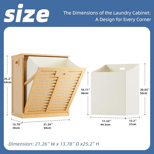 HITNET Tilt Out Laundry Hamper, Bamboo Laundry Cabinet with Hidden Removable Basket, Freestanding Clothes Storage organizer for Bedroom, Bathroom, Living Room, Natural - color: Natural