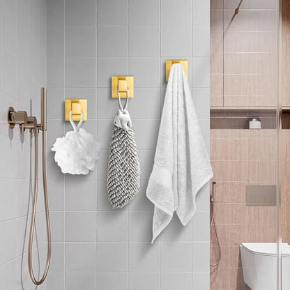 Brushed Gold Towel Hooks for Bathrooms, Heavy Duty Wall Mounted Stainless Steel Modern Hook, 4 Pack – Ideal for Hanging Towels, Robes, Coats, in Kitchen, Bedroom, Bathroom, or Hotel - color: Brushed Gold
