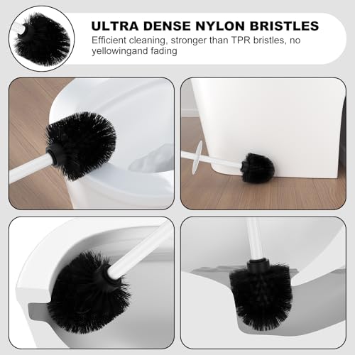 White Toilet Brush and Holder Set，Stainless Steel Heavy Duty Toilet Bowl Brush，Extra Long Handled Modern Toilet Cleaner Brush with Replaceable Head, Removable Inner Bowl, and Splash Protection - color: White, size: 1 Pack