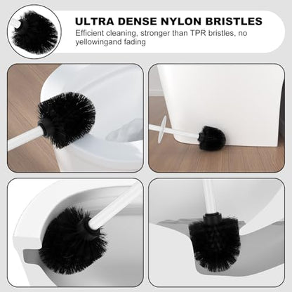 White Toilet Brush and Holder Set，Stainless Steel Heavy Duty Toilet Bowl Brush，Extra Long Handled Modern Toilet Cleaner Brush with Replaceable Head, Removable Inner Bowl, and Splash Protection - color: White, size: 1 Pack