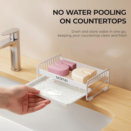 MOPMS Soap Dish for Shower, Carbon Steel Bar Soap Holder with Drainage | Durable Soap Saver with Water Tray for Bathroom, Kicthen Sink and Countertop - color: White