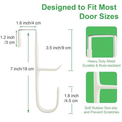 2 Pack Over The Door Hooks(L=7"), Over Door Hanger, Heavy Duty No Drill Hanger for Towels, Coats, Hats, Bags in Bathroom, Bedroom, Kitchen, Living Room-White - color: White(2 Pack 7")