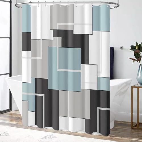 72x78 Long Modern Geometric Waterproof Fabric Shower Curtain, Fog Blue | Tall Size, Premium Polyester, Weighted Hem, 12 Plastic Hook, Vibrant Color, Wrinkle-resistant, Quick-Dry, Machine Washable - color: Fog Blue, size: 72"W x 78"L (Pack of 1)