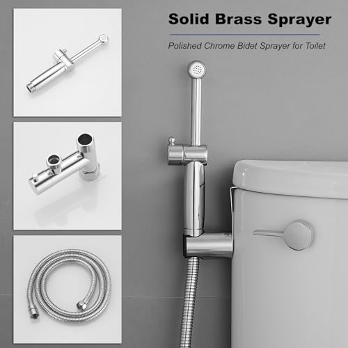 Chrome Bidet Sprayer Set,Handheld Bidet Taps | Attachment for Toilet,Solid Brass,Adjustable Water Pressure,Multi-use Sprayer for Feminine Care,Cloth Diaper & Pet Washing - color: Polished Chrome
