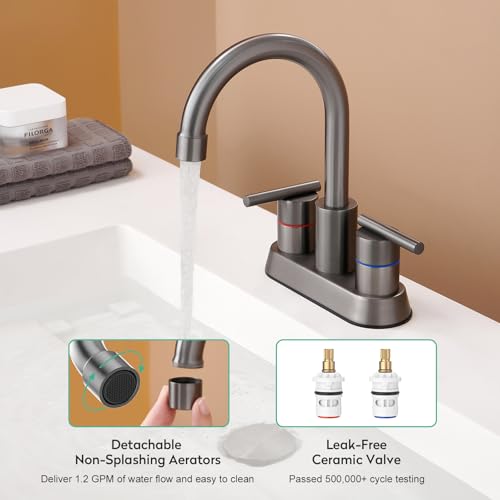 Faustina Gery Bathroom Faucet, 4 Inch Centerset Faucet for Sink 2 Holes 3 Holes，Two Handles 304 Stainless Steel with Pup up Drain Assembly and 2 Water Supply Lines for RV Vanity - color: Gery, style: Modern Centerset