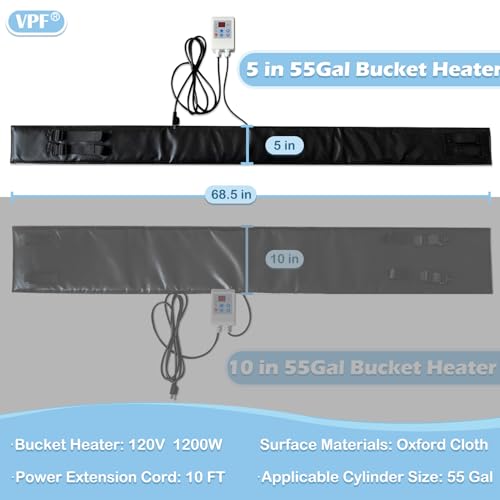 Industrial 55-Gallon Barrel Heater with 0-212℉ Adjustable Thermostat, 1200W Waterproof Drum Heater Blanket for Metal Barrels & Propane Tanks, 24H Timer, UL/FCC Certified Energy-Saving Heating System - size: 5X68.5in