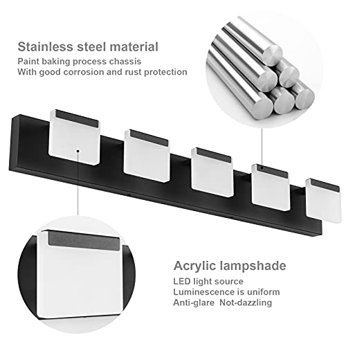 Ralbay LED Modern Bathroom Vanity Light - 5 Light Acrylic Matte Black Vanity Lighting Fixture - color: Black, size: 5-Light