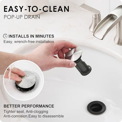 Brushed Nickel Bathroom Faucet 3 Hole, 4-8 Inch Waterfall Bathroom Sink Faucet Widespread with Drain & cUPC Supply Hose, 2 Handles for Vanity, Lavatory, Restroom, Brass Material, 10 Mins Install - color: Brushed Nickel - Modern