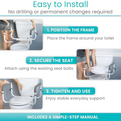 Vive Toilet Safety Rail - Adjustable Grab Bar - Compact Support Frame | Handrail for Bathroom Toilet Seat - Easy Installation for Handicap Senior Bariatrics, Elderly Balance - Padded Hand Armrest