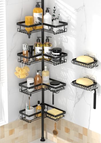 DAOYA Corner Shower Caddy - 4-Tier Shower Caddy Tension Pole with 2 Removable Soap holders Bathroom Shampoo Holder for Bathtub & Corner, Black, Floor to Ceiling 25-114.2 inch - color: Black-1