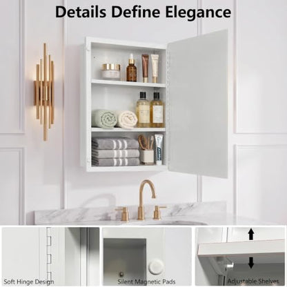 Bathroom Medicine Cabinet, 16x26 inch Medicine Cabinet with Mirror, Rectangular Beveled Frameless Mirror, Recess or Surface Mount Installation - size: CM1014-1626