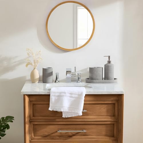 Tahari Home Bathroom Organizer Set - 4-Piece, Resin | Countertop Accessories | Toothbrush Holder, Tumbler, Vanity Tray & Lotion Pump | Modern Textured Design | Durable & Easy Clean | Astor Light Gray - color: Light Grey