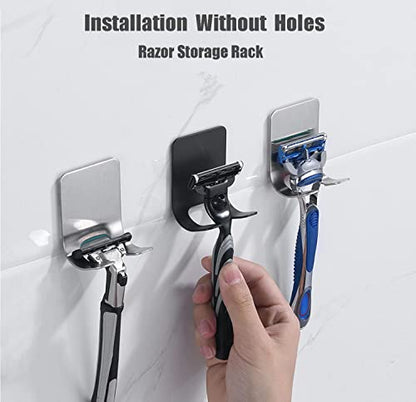 8 Pack Adhesive Hooks, 4 Pack Razor Holder for Shower and 4 Heavy Duty Waterproof Sticky Hooks for Hanging Towels, Loofah, Coat, Hat (Black) - color: Black