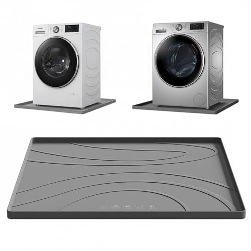 Washing Machine Drain Pan Silicone Mat – Extra Thick 30" x 33" Waterproof Washer Tray, Non-Slip Anti-Vibration Laundry Mat for Washing Machine & Dryer, Heavy Duty Floor Leak Protector - color: Gray, size: 33"*30" Thickened