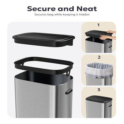 Furnify 16 Gallon / 60L Kitchen Trash Can, Motion Sensor Trash Bin with Lid | Large Capacity Touchless Garbage Waste Bin, Waterproof Brushed Trash Bin, Trash Can for Kitchen Bedroom Bathroom - color: Silver