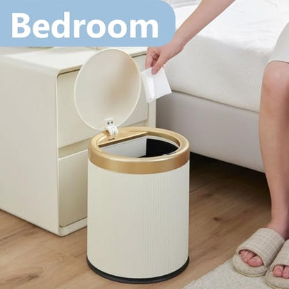 URALFA 2Pack Bathroom Trash Can with Lid, Automatic Motion Sensor Trash Can | 2.8 & 3.7 Gallon Bathroom Garbage Can Touchless, Smart Waterproof Trash Bin for Bedroom, Office, Cream White and Gold - color: Cream White