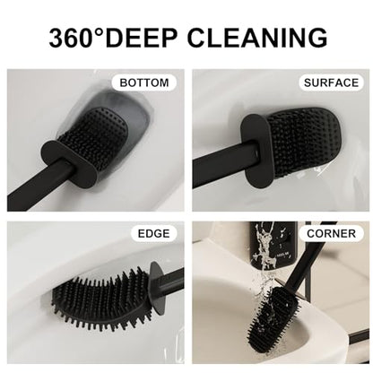 Toilet Brush and Holder Set - Wall Mounted Bathroom Scrub Brush, Toilet Bowl Brush and Plunger Set for Bathroom Cleaner (Black) - color: Black