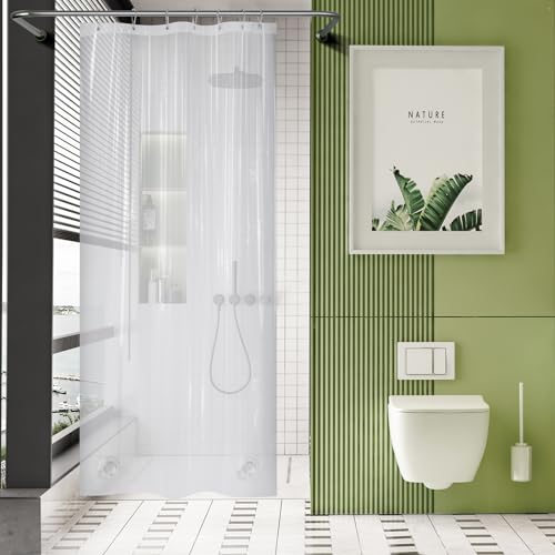 AmazerBath Stall Shower Curtain Plastic, Small Shower Curtain Clear 40 x 72, Stand Up Shower Curtain Thick PEVA, Heavy Duty Shower Curtain Stall Size with 2 Weighted Stones and 7 Grommet Holes - color: 8g Clear, size: 40"W x 72"L (Pack of 1)