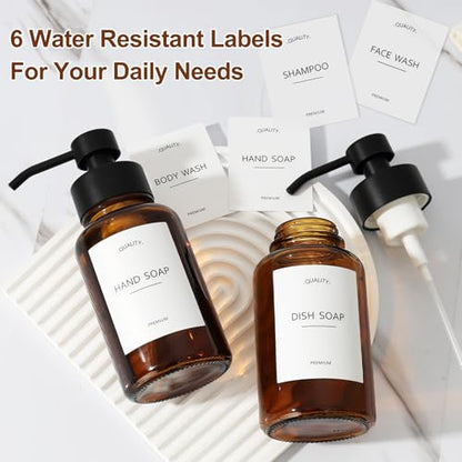 Amber Foam Soap Dispenser, 14.1 oz/400ml Foaming Hand Soap Dispenser, 2 Pack Glass Foaming Dispenser for Bathroom & Kitchen, Refillable Liquid Dispenser Bottle with Waterproof Labels - color: Amber Bottle+black Pump