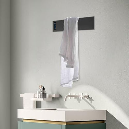 Electric Towel Warmer Rack, Wall-Mounted Towel Heater with Built-in Timer & Temperature Control, Electric Towel Dryer for Bathroom, IPX4 Waterproof, Gun Grey