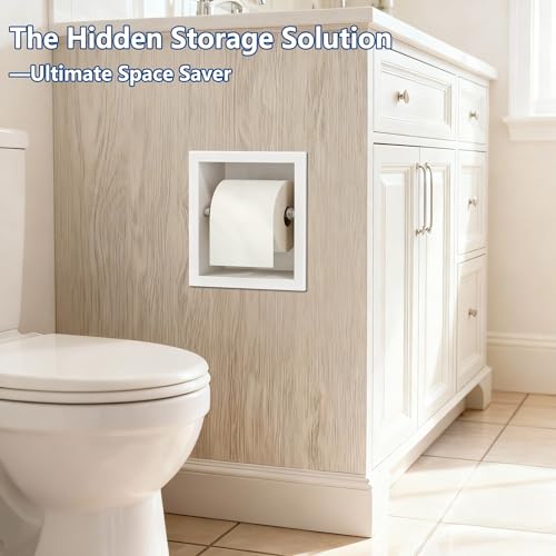 Neodrain White Recessed Toilet Paper Holder,for Standard/Mega Roll | 304 Stainless Steel,Built-in Wall Toilet Paper Holder ,Stylish Mega Roll Tissue Dispenser for Bathroom, RV - color: White