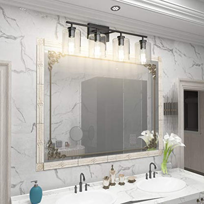 Aipsun 4 Lights Black Bathroom Vanity Light Over Mirror with Clear Glass Shades Industrial Bathroom Light Fixtures (Exclude Bulb) - size: 31 inch