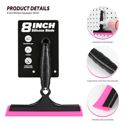 EHDIS 2PCS Flexible 8-Inch Silicone Squeegee Window Tint Tool Auto Water Blade, Shower Squeegee for Car Windshield, Glass, Tiles, and Smooth Surfaces - color: Pink
