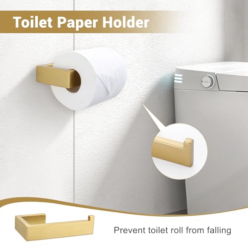 Lairuier Brushed Gold Bathroom Accessories, 23.6 inches Towel Bar Set | Including Towel Bar, Towel Holder, Toilet Paper Holder, Towel Hook, SUS304 Stainless Steel Bathroom Towel Holder Hardware Set - color: Brushed Gold, size: Set A