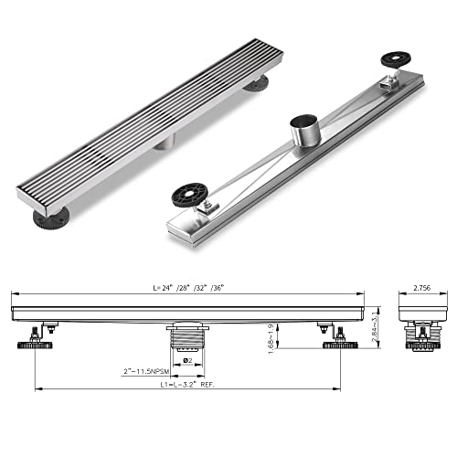 Linear Shower Drain 32 Inch, Brushed Nickel 304 Stainless Steel Rectangular Shower Drain, 51L/Min Fast Drainage Floor Linear Drain, US Standard CUPC Certified, Brushed Silver, SD-108-32S - color: Brushed Silver, size: 32 Inch