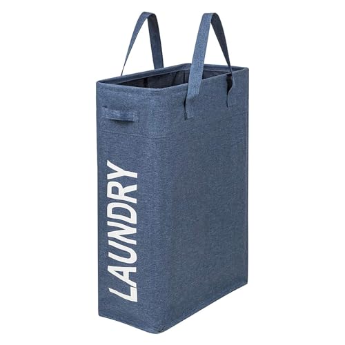 Narrow Laundry Hamper, Skinny Laundry Basket, 45L Blue, 21" | Slim Laundry hamper for Small Spaces laundry bag with handle, Foldable clothes hampers for laundry basket organizer - color: Denim Blue