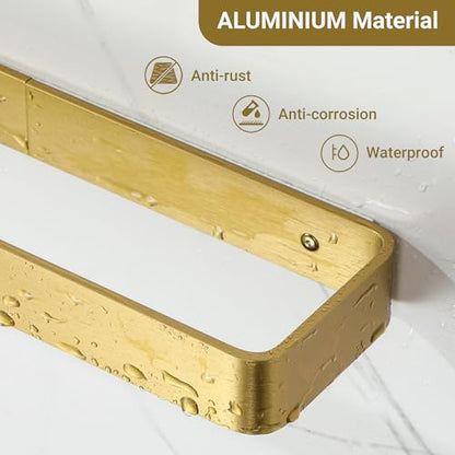 SAYAYO Brushed Gold Hand Towel Holder for Bathroom Wall, 10 Inch Self Adhesive Towel Bar Hand Towel Rack Square Heavy Duty - color: Gold, size: 10 Inch