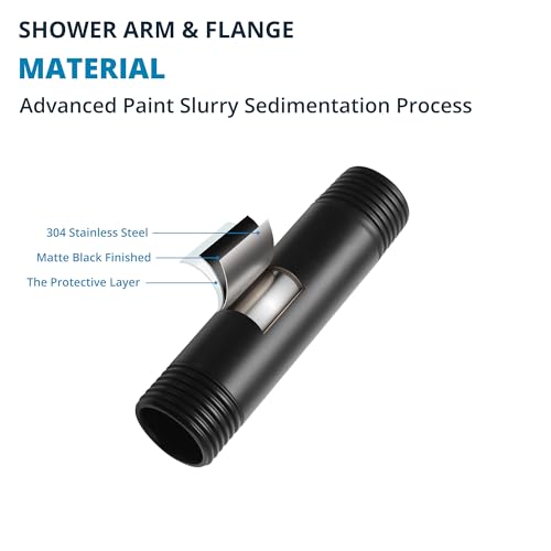 Straight Shower Arm with Flange, Ceiling Mount 3" Rainfall Shower Head Arm Extension Replacement, High Pressure & Hard Water Compatible, Matte Black - color: Round Matte Black 3 Inch