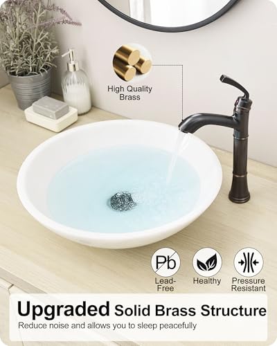 Brass Tall Bathroom Faucet 1 Hole, Oil Rubbed Bronze Bathroom Vessel Sink Faucet Single Handle with Pop-Up Drain & Pre-Installed Hoses, 5 Mins Install - color: Oil Rubbed Bronze