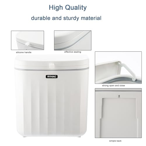 Kitchen Compost Bin Cabinet Hanging Small Trash Can with Lid 2.4 Gallon | Food Waste Bin for Counter Top Under Sink Rv Wall Mounted Bathroom Trash Can - color: ivory white