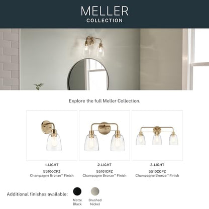 Kichler Meller 2-Light Bathroom Vanity Light Fixture with Clear Glass Shades, Industrial Wall Sconce in Champagne Bronze for Bathroom Mirror (11.25" x 5.5" x 7"), 55101CPZ - color: Champagne Bronze, style: Industrial